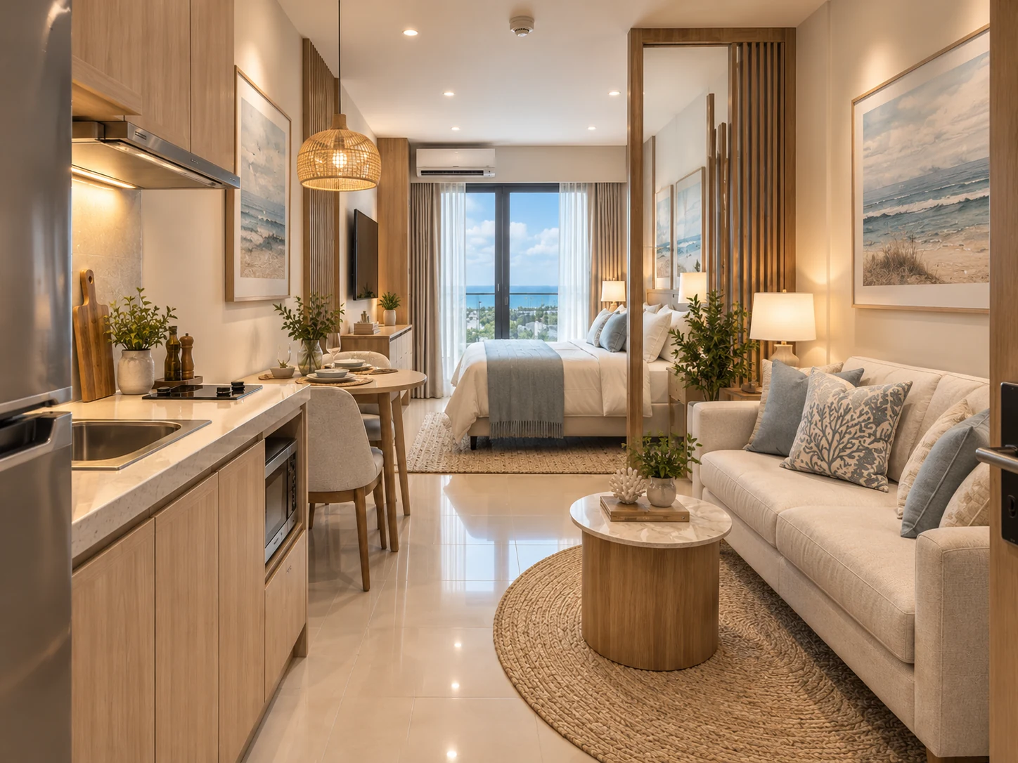 Artist visualization of a furnished Coast Residences one-bedroom interior used as the V6.5 visual reference